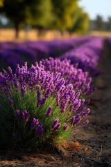 Obraz premium People Walking Among Blooming Lavender Rows 