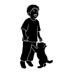 Boy laughing with playful puppy playing