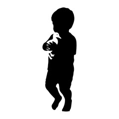 Child holding white duckling silhouette