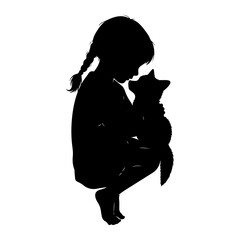 Girl holding a small dog silhouette child