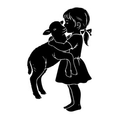 Girl hugging lamb silhouette child animal