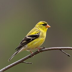 Obraz premium Vibrant American Goldfinch Perched on a Branch in Natural Habitat.
