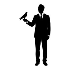 Fototapeta premium Man holding bird silhouette suit