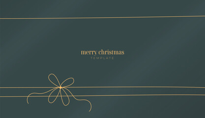 Simple minimal golden knot, ribbon on elegant luxury Christmas present, gift box design. Cute vector banner, poster, card with bow