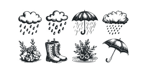 Collection of rain related icons and elements