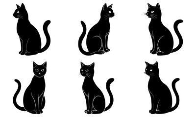 Elegant black cats in various poses, a versatile set for designs, illustrations, or creative projects, embodying mystery, grace, and charm, scalable vector