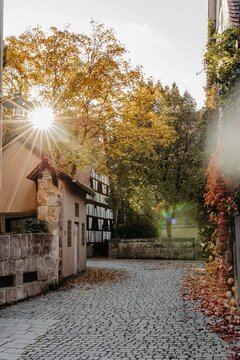 Krottental Forchheim im Herbst &ndash; idyllische Gasse mit Sonne und Laub