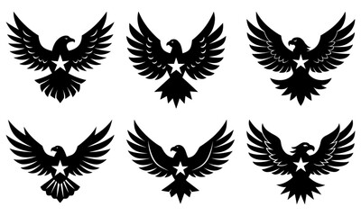 Majestic eagles soaring with star emblem, symbol of freedom, ideal for patriotic designs, strong branding, and powerful visual statements across various applications