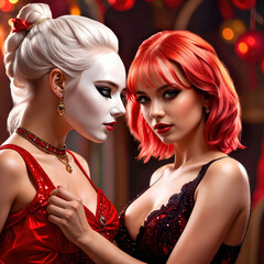 Obraz premium A redhead with a masked lady