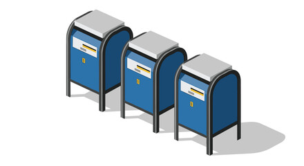 Isometric blue mailboxes on white background