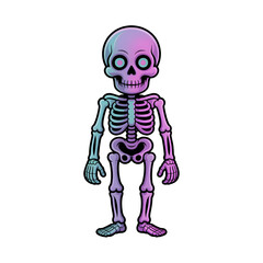 Psychedelic neon skeleton with glowing eyes in bright colors
