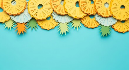 Creative Pineapple Slices and Leaves on a Vibrant Blue Background.