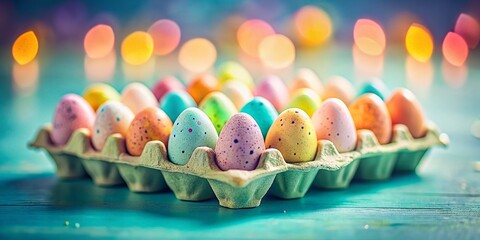 Miniature Paper Egg Carton, Tilt-Shift Photography, Colorful Pastel Eggs
