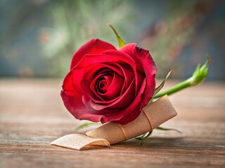 Miniature Red Rose with Band-Aid: Tilt-Shift Photography