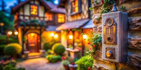 Miniature Tilt-Shift Photo of Video Intercom at House Entrance with Copy Space