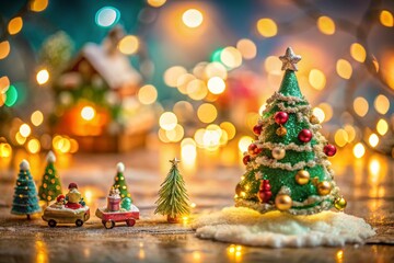 Miniature Vintage Christmas Decorations, Tilt-Shift Festive Holiday Scene