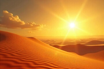 Shimmering Heat Haze Over Desolate Sand Dunes Intense Midday Sun Beats Down on Vast Empty Desert Landscape