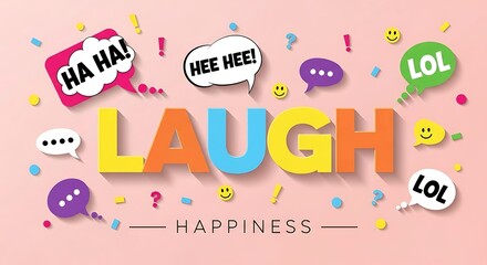 Colorful Laugh Happiness Banner with Speech Bubbles and Emojis.