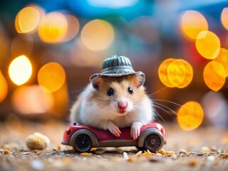 Miniature World Hamster: Funny Monochrome Rodent in a Tilt-Shift Scene