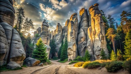 Minimalist Adrspach Rocks: Czech Republic Sandstone Formations, Dramatic Landscape Photography