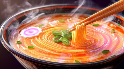 Delicious ramen noodle preparation restaurant kitchen culinary art cozy atmosphere close-up view gastronomic delight
