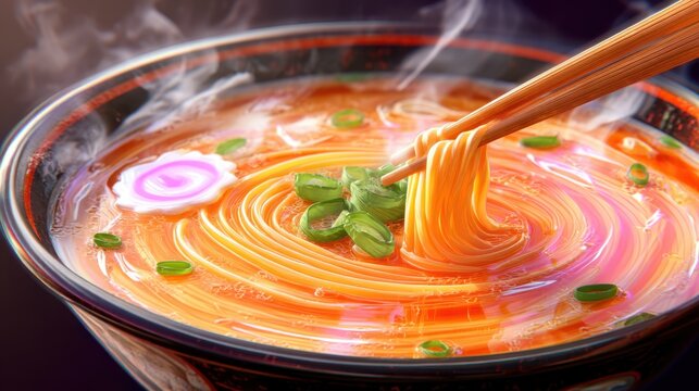 Delicious ramen noodle preparation restaurant kitchen culinary art cozy atmosphere close-up view gastronomic delight