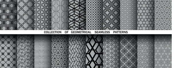Geometric set of seamless black and gray patterns. Simple vector graphics