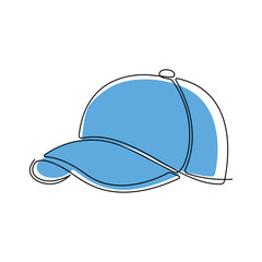 Continuous line drawing of  baseball cap on white background.