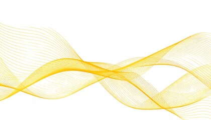 An abstract graphic featuring flowing, ribbon-like lines in shades of yellow-orange against a clean white background, suggesting movement and energy
