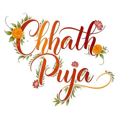 Obraz premium Chhath Puja decorative text with flowers on black background