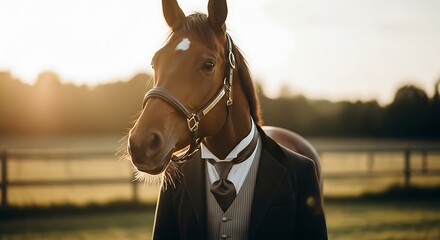 Elegant Horse in Formal Attire Posing Outdoors.