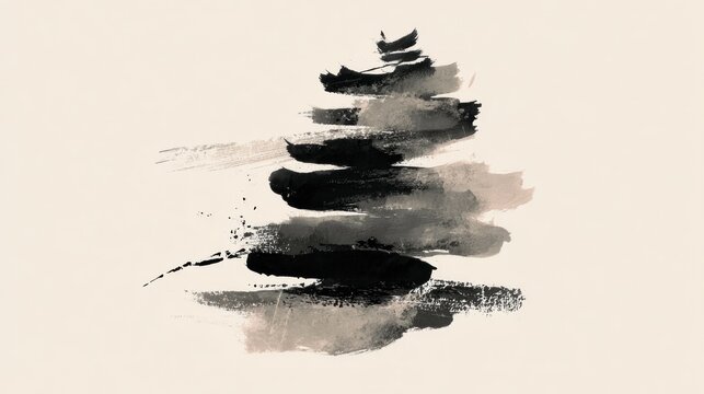 Abstract layered ink wash pagoda