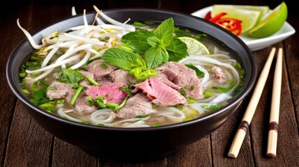 Delicious pho noodle soup experience vietnam food photography cozy restaurant close-up culinary delight