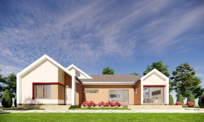 3d architectural rendering of a modern single house