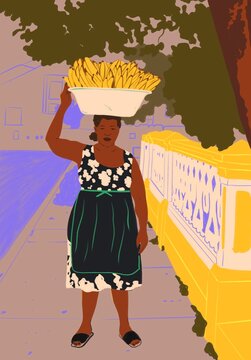Latin American woman selling fruit