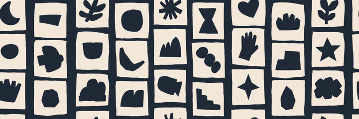 Shape with organic pattern shows abstraction. Hand builds geometry in Matisse style with a star. Drawn detail makes it minimal.