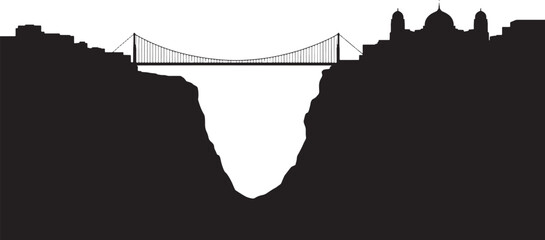 Bridge Silhouette Over Chasm Against Transparent Background Vector