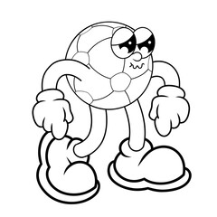 Retro character design of tired soccer ball outline