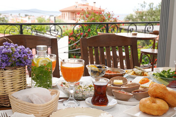 Traditional Turkish Breakfast Table with Variety of Food