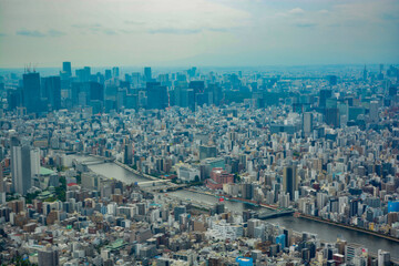 Fototapeta premium Tokyo city skyline in Japan seen from Skytree, Tokyo