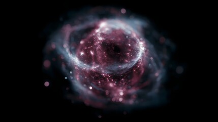 Abstract swirling cosmic energy nebula with glowing pink and blue particles