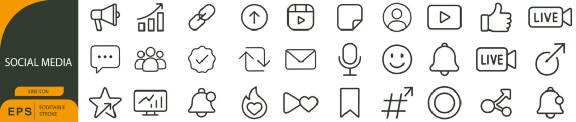 Social Media Icon Pack – Symbols of Digital Interaction, Online Engagement, and Communication Tools