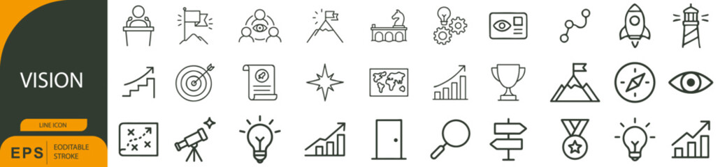 Vision Icon Set – Symbols of Goals, Strategy, Innovation, and Personal Achievement