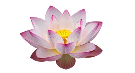 Delicate pink and white lotus flower with yellow center isolated on transparent background