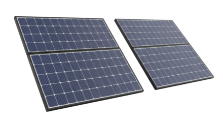 Two Groups of Blue Solar Panels cutout isolated on transparent bg, png