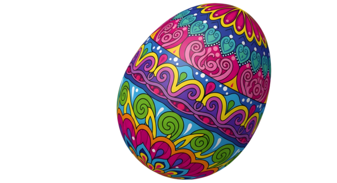 Vibrant and intricately decorated easter egg with colorful paisley patterns isolated on transparent background - Powered by Adobe