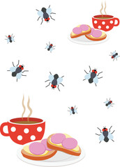 A set of various insects and food on a white background. Vector illustration