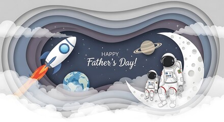 Fathers Day Space Adventure Astronaut Family Rocket Moon Planets.