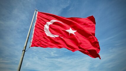 Turkish flag waving in the cloudy sky