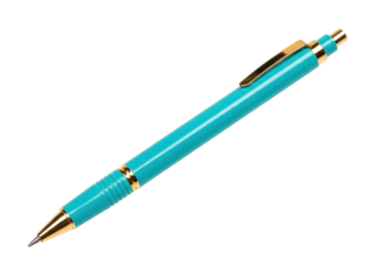 Isolated turquoise and gold ballpoint pen for writing notes or signing documents